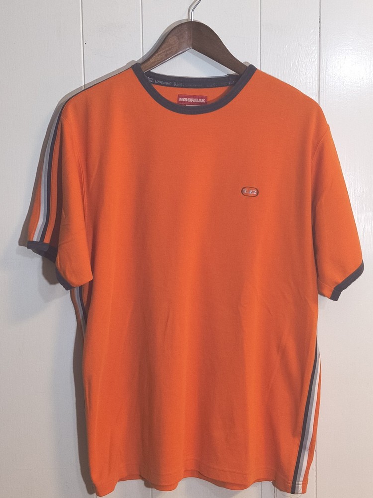 Vintage Y2k Union Bay Ringer T-Shirt Orange Skateboarding Size L Grunge