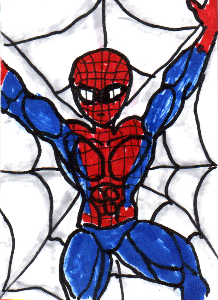 Poor man's Spider man ACEO original PAINTING miniature outsider art comic art