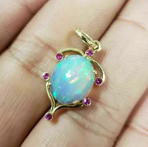 Wedding Gift 3 Ct Oval Fire Opal Art Deco Style Pendant 18