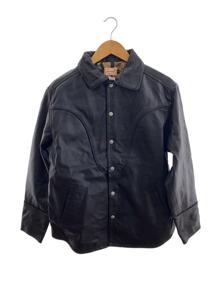 Hippie Style Black Sheepskin Leather Blouson Jacket M Plain 1306
