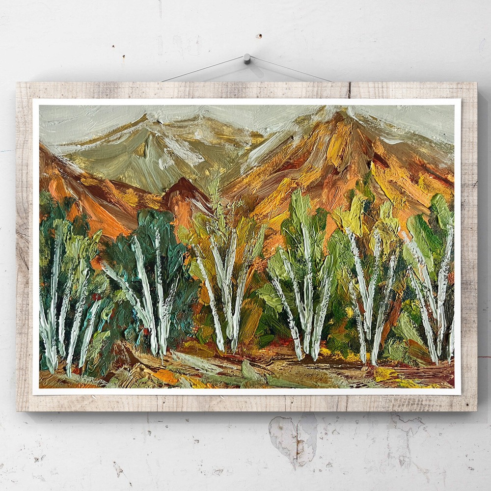 Abstract Fall Mountain Forest Oil Painting 8x12” Autumn Landscape Artwork
