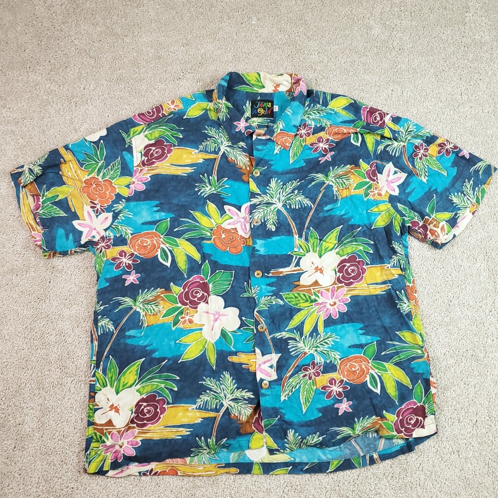 Vintage Jams World Hawaiian Shirt Mens XXL Hawaiin Camp Aloha 100% Rayon 90s VTG