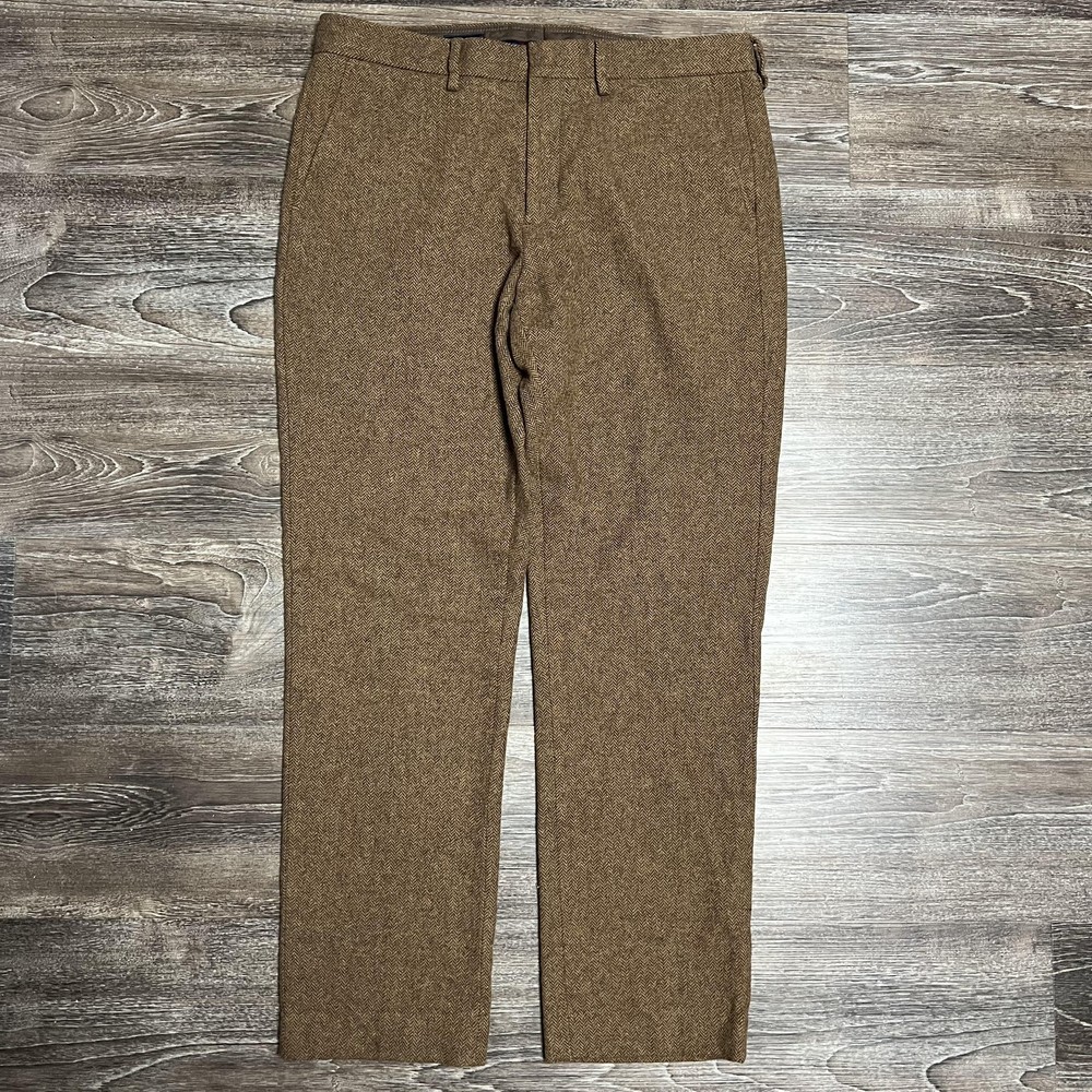 J.Crew Slim Bedford Pants Mens 34x32 Brown Wool Herringbone Tweed Dress Trousers