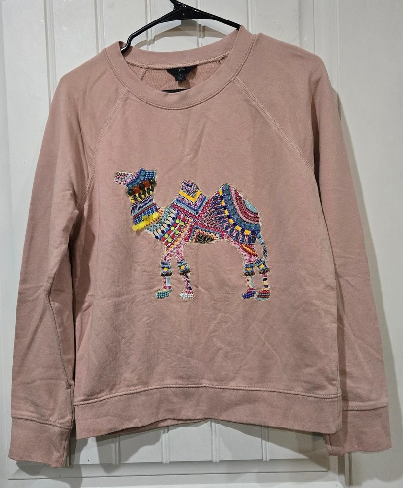 J.Crew Women's Light Brown Beaded Embellished  Camel Sweatshirt Size SMALL
