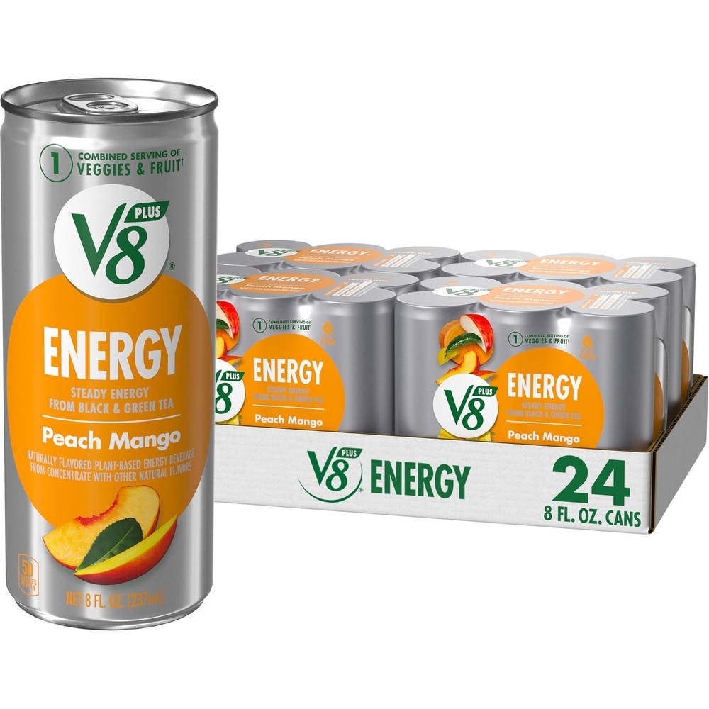 V8 +Energy Peach Mango Juice Energy Drink 8 fl oz Can 24 Pack