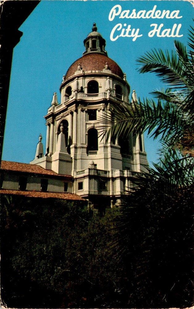 Pasadena, California, City Hall, David Mills, Souvenir Color Card Co., Postcard