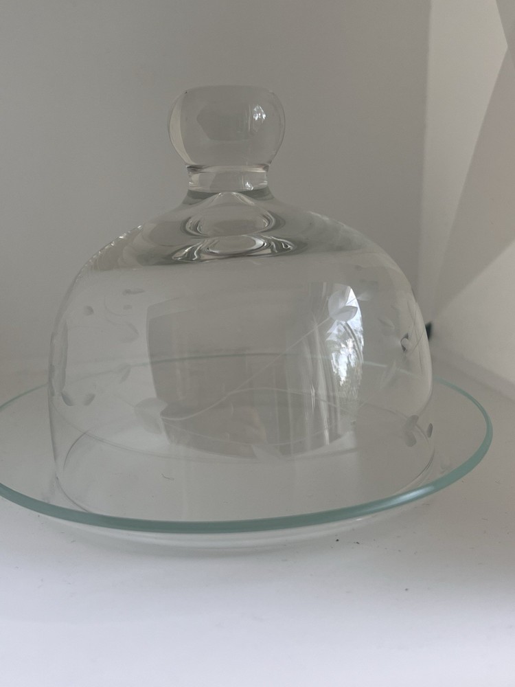 Princess House Crystal Heritage Round Dome Cloche Butter/Cheese Dish Etched 6”