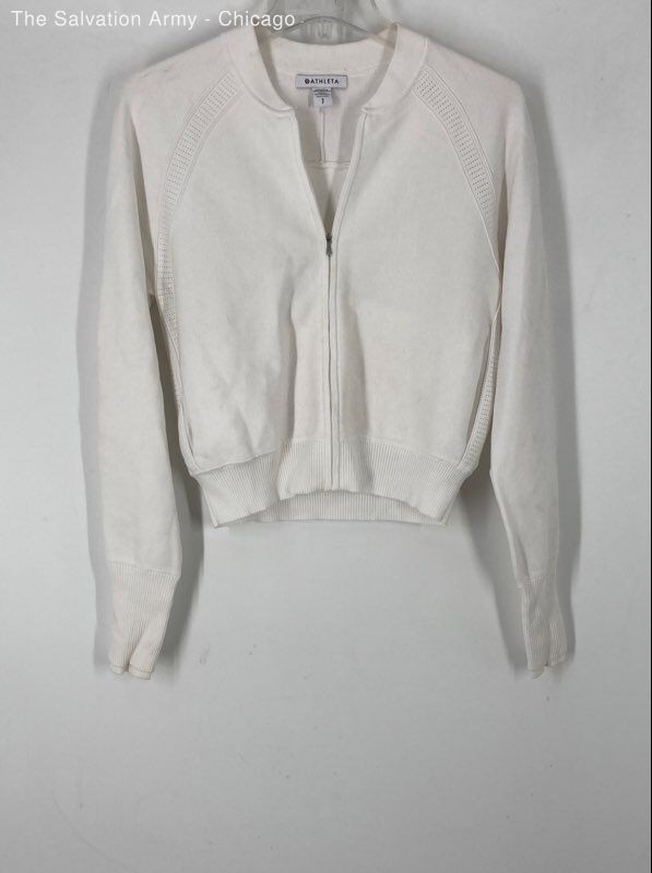 Athleta Womens White Long Sleeve Casual Full-Zip Sweater Size Small