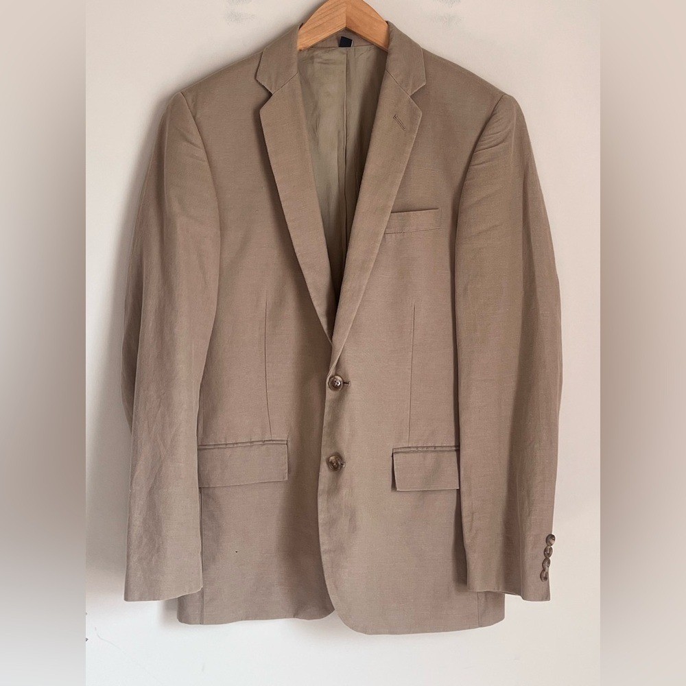 J Crew Linen Blend Blazer Jacket Mens 36R Sportcoat Tan Preppy Academia