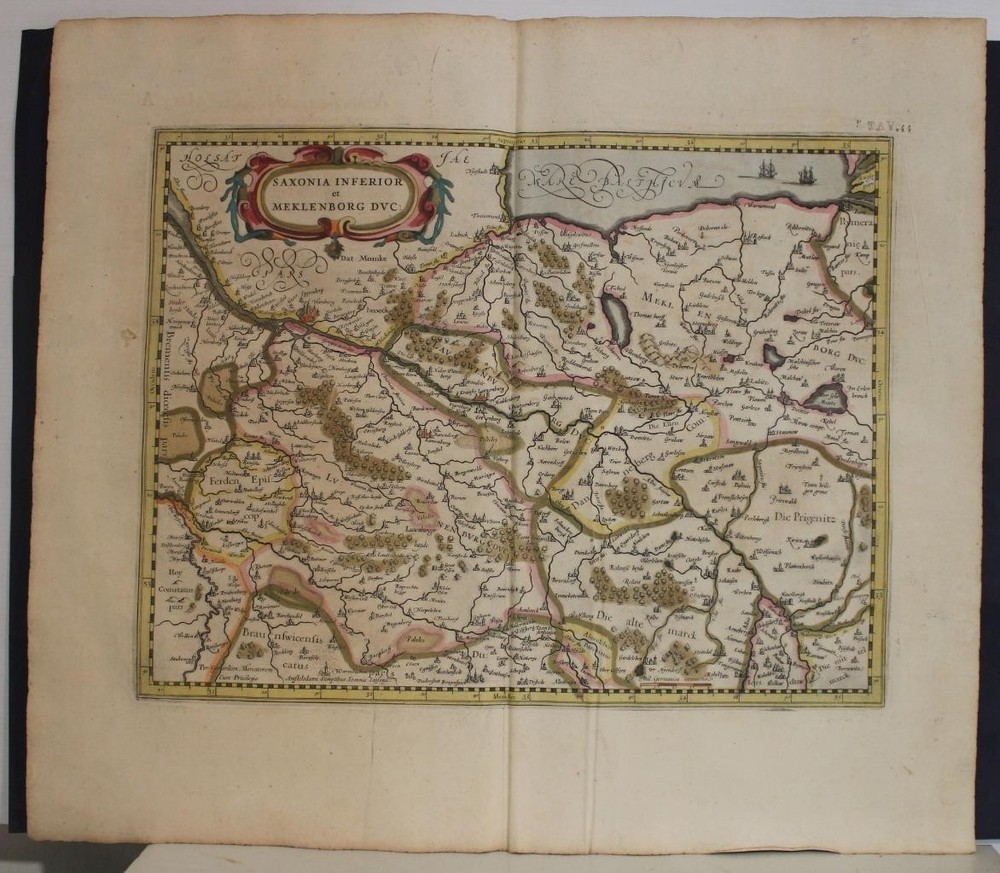 LOWER SAXONY GERMANY 1636ca JANSSON UNUSUAL ANTIQUE ORIGINAL COPPER ENGRAVED MAPANTIQUE COPPER ENGRAVED REGIONAL MAP OF GERMANY 1636ca