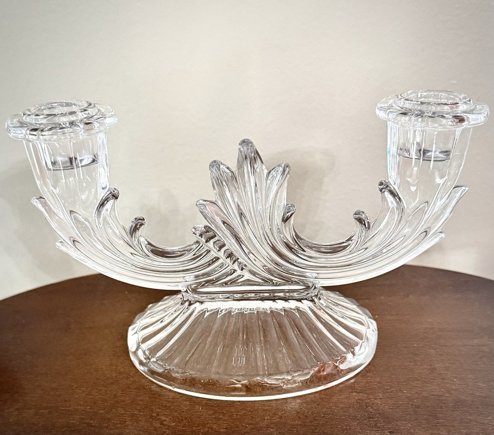 Fostoria Glass Double Arm Candle Holder Clear Pressed Glass Candelabra Vintage