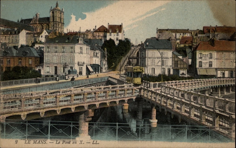 Le Mans Le Pont en X France trolley funicular vintage postcard w903