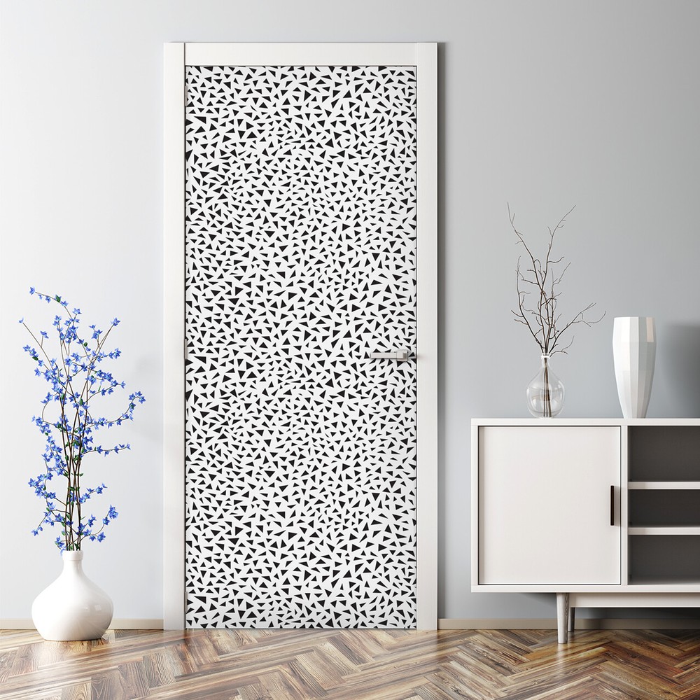 Minimalist black and white tiny triangles self-adhesive door decal