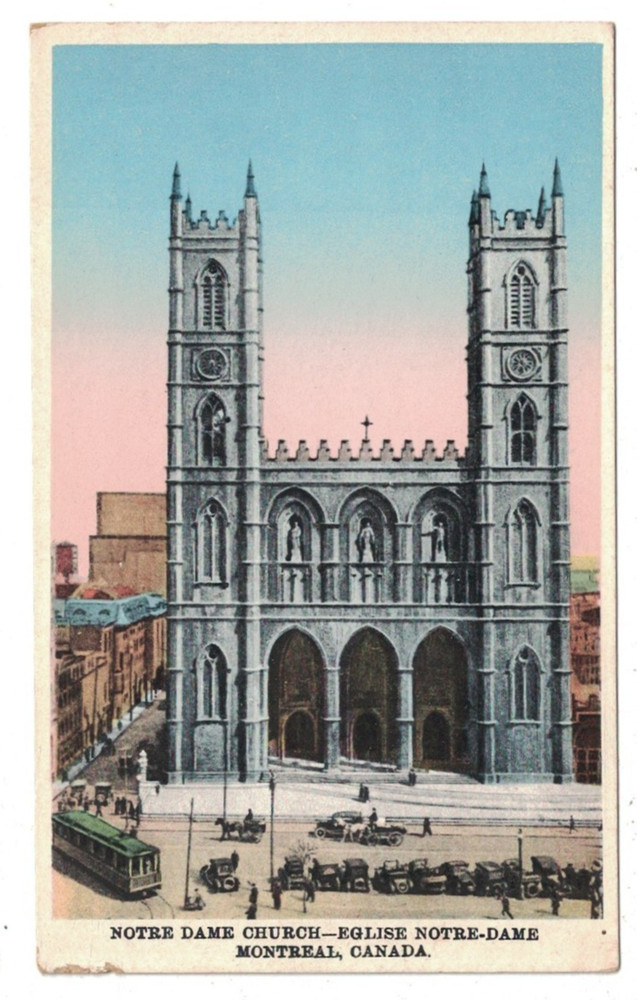 Antique 1920 Notre Dame Church Cathedral Montreal Canada Postcard