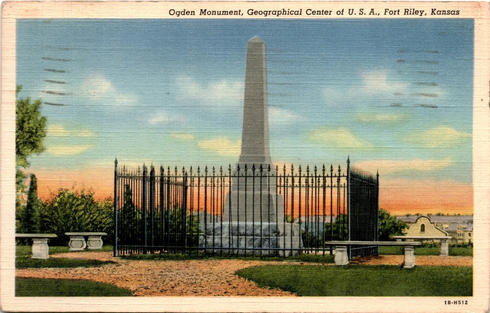 Ogden Monument, Geographical Center of U. S. A., Fort Riley, Kansas Postcard