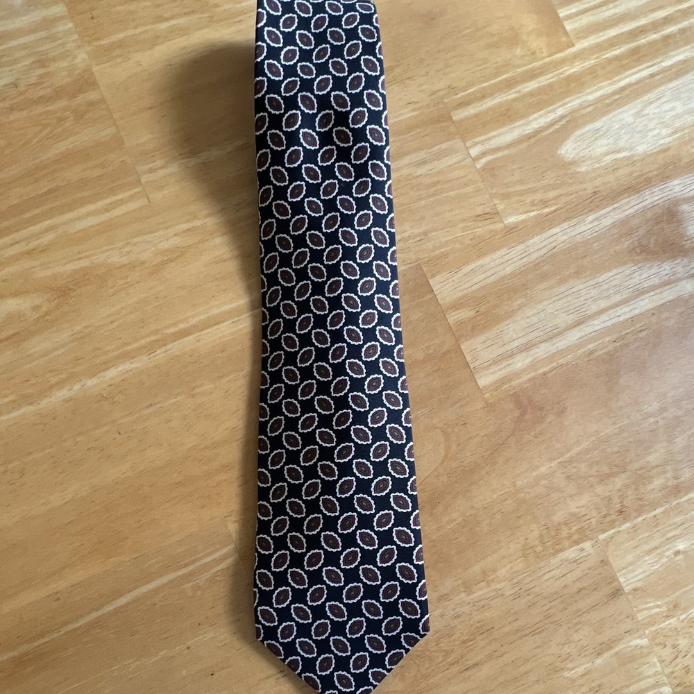 Lands' End 100% Silk Men's Tie Geometric Navy/Red/Green/White Woven