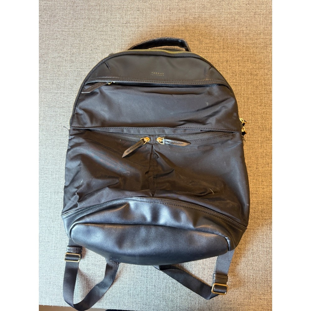 Targus Black Nylon Leather Trim Laptop Backpack Work Travel School Bag