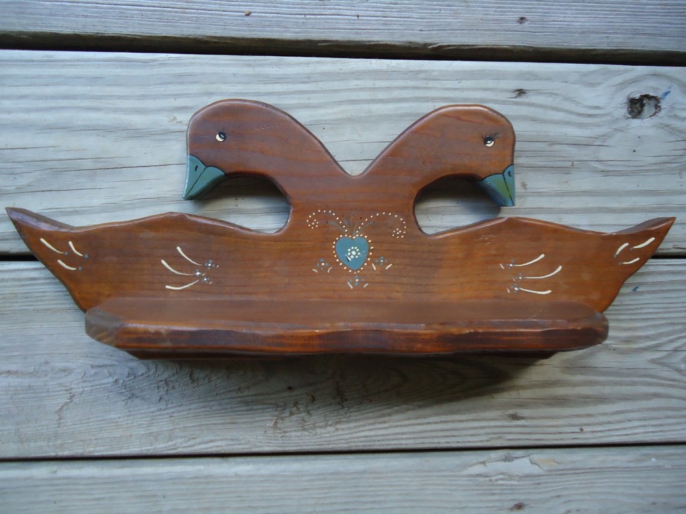 Duck Goose Hand Painted Wooden Hanging Wall Shelf Whimsical Nature Decoration