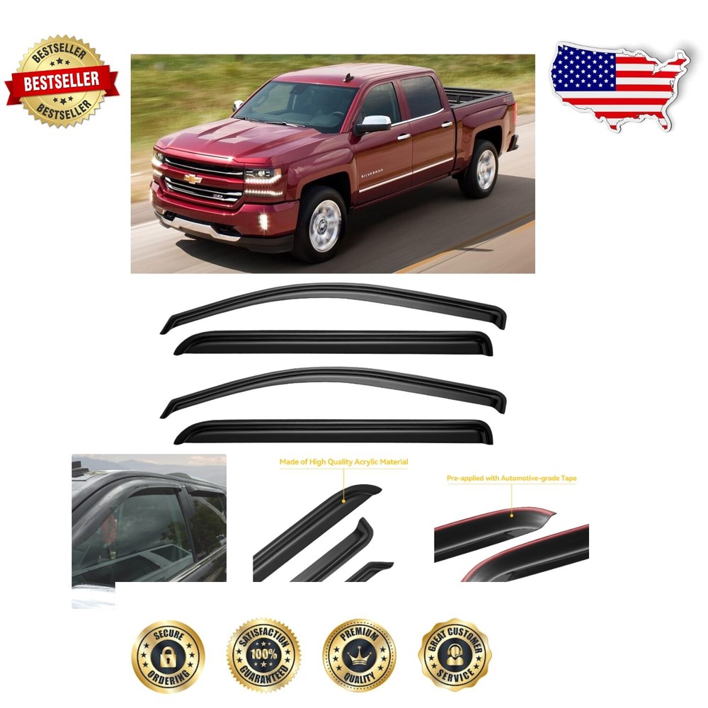 Smoked Window Rain Guards for 2014-2018 Chevy Silverado/GMC Sierra Crew Cab