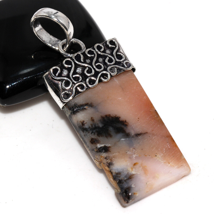 925 Silver Plated Peruvian Pink Opal Ethnic Cap Pendant Jewelry Size 2