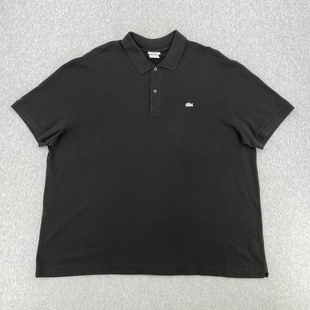 LACOSTE Shirt Men's Size 9 4XL Solid Black Short Sleeve Classic Croc Logo Polo