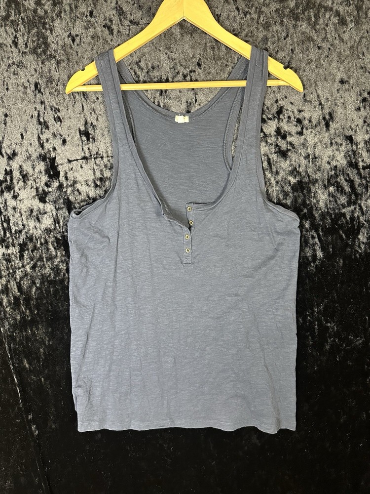 J Crew Tank Top Womens L Blue Capsule Sleeveless Scoop Neck 4 Button Up