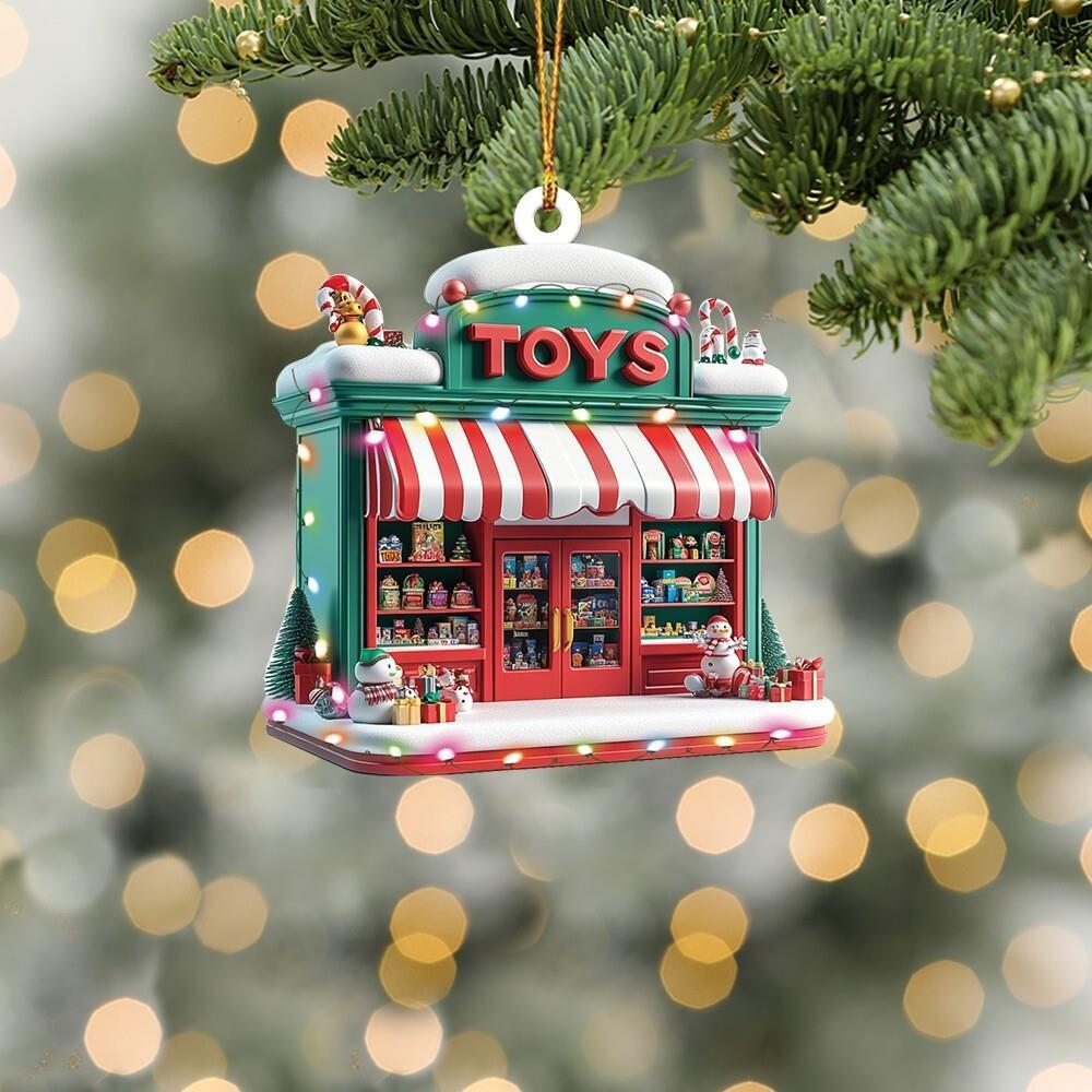 Toy Shop Christmas Flat Ornament  Toy Shop Holiday Ornament Gift  Toy Shop Decor