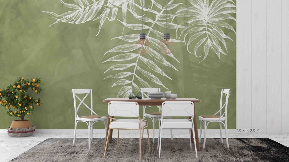 3D Hand Drawn Green Leaves Wall Murals Wallpaper Murals Wall Sticker