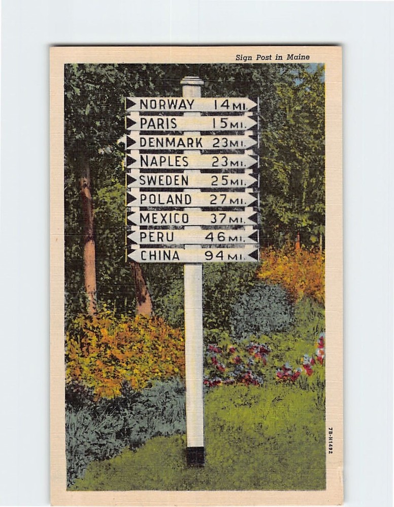 Postcard Road Sign Post in Maine USA