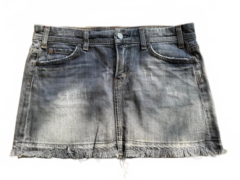 Citizens of Humanity Gray Denim Mini Skirt with Raw Hem & Pocket Art – Size 29