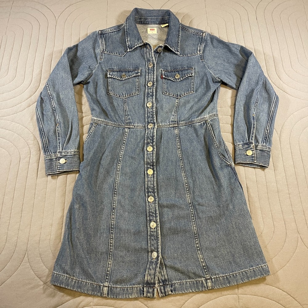 Levis Western Denim Jean Button Down Dress Medium Wash Womens Size Medium M