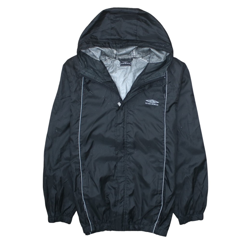 Umbro Mens Windbreaker Jacket Black Hooded Full Zip Reflective Trim Shell S
