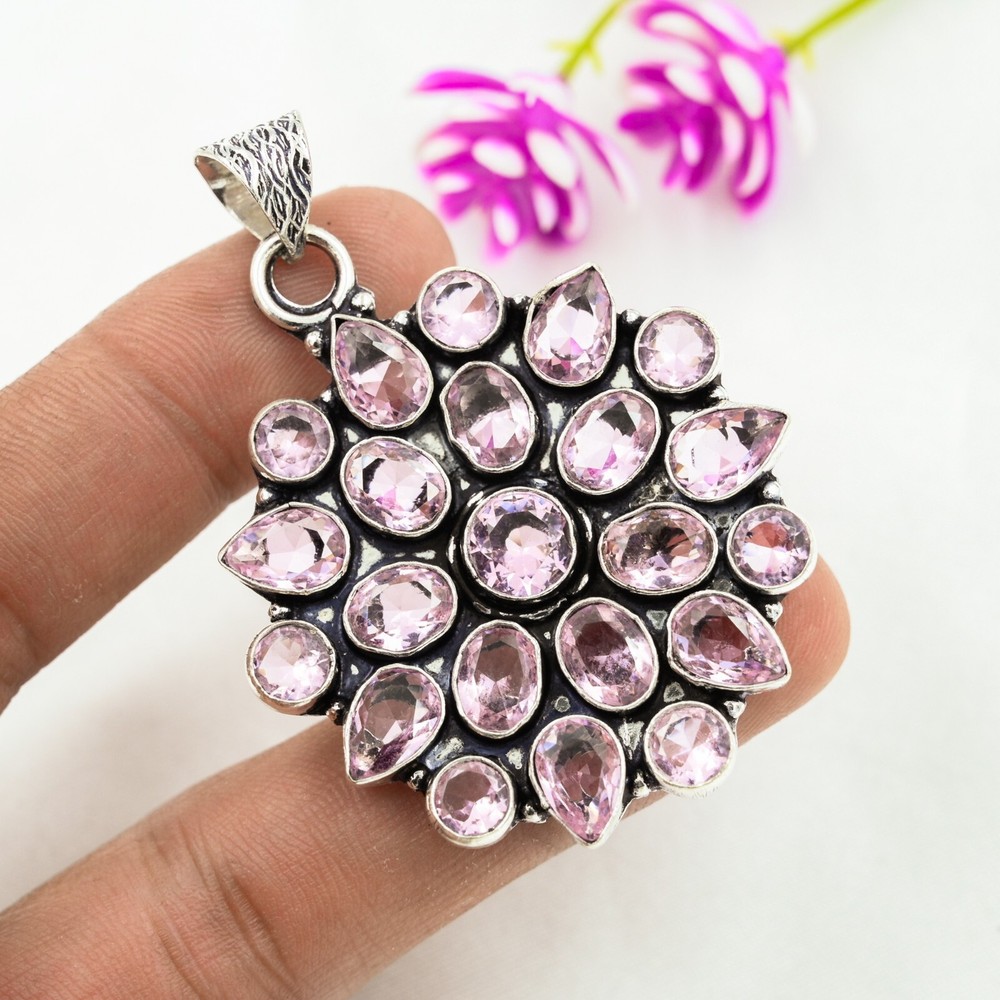 Pink Kunzite Pendant Gemstone Handmade 925 Sterling Silver Fine Jewelry For Love
