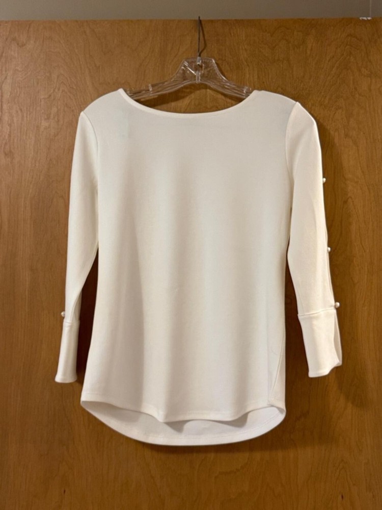 Ann Taylor Factory Ivory Pearl Cuff 3/4 Sleeve Top Women's XS