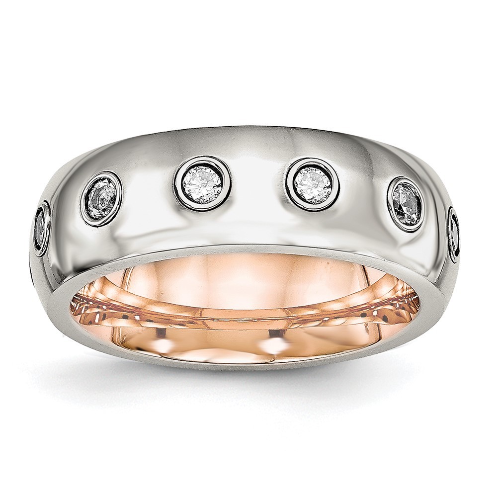 Stainless Steel Rose IP-plated Inside with Cubic Zirconia 7mm Band Ring Size 6