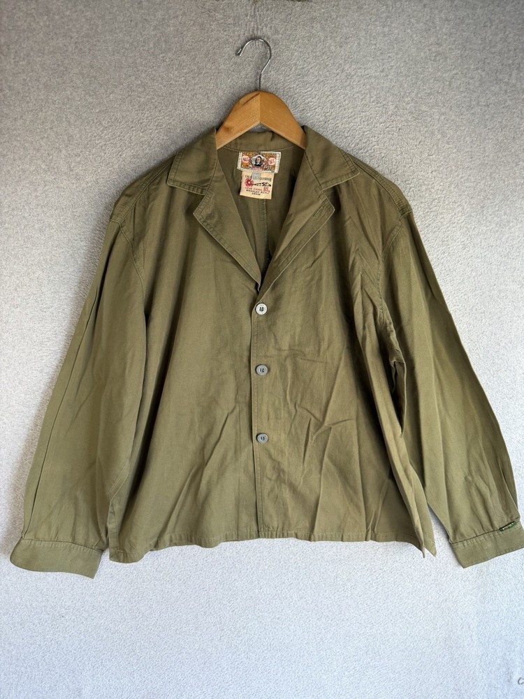 VTG Gene Ewing Bis Shirt Mens M Green Sunwashed Wrinkled Rich Denim