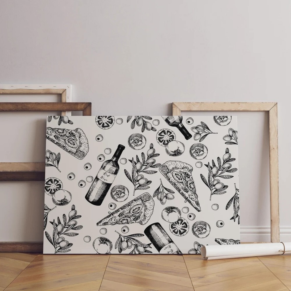 Italian Food Art Black and White Vine Unframed Canvas Print Australian Wall Art