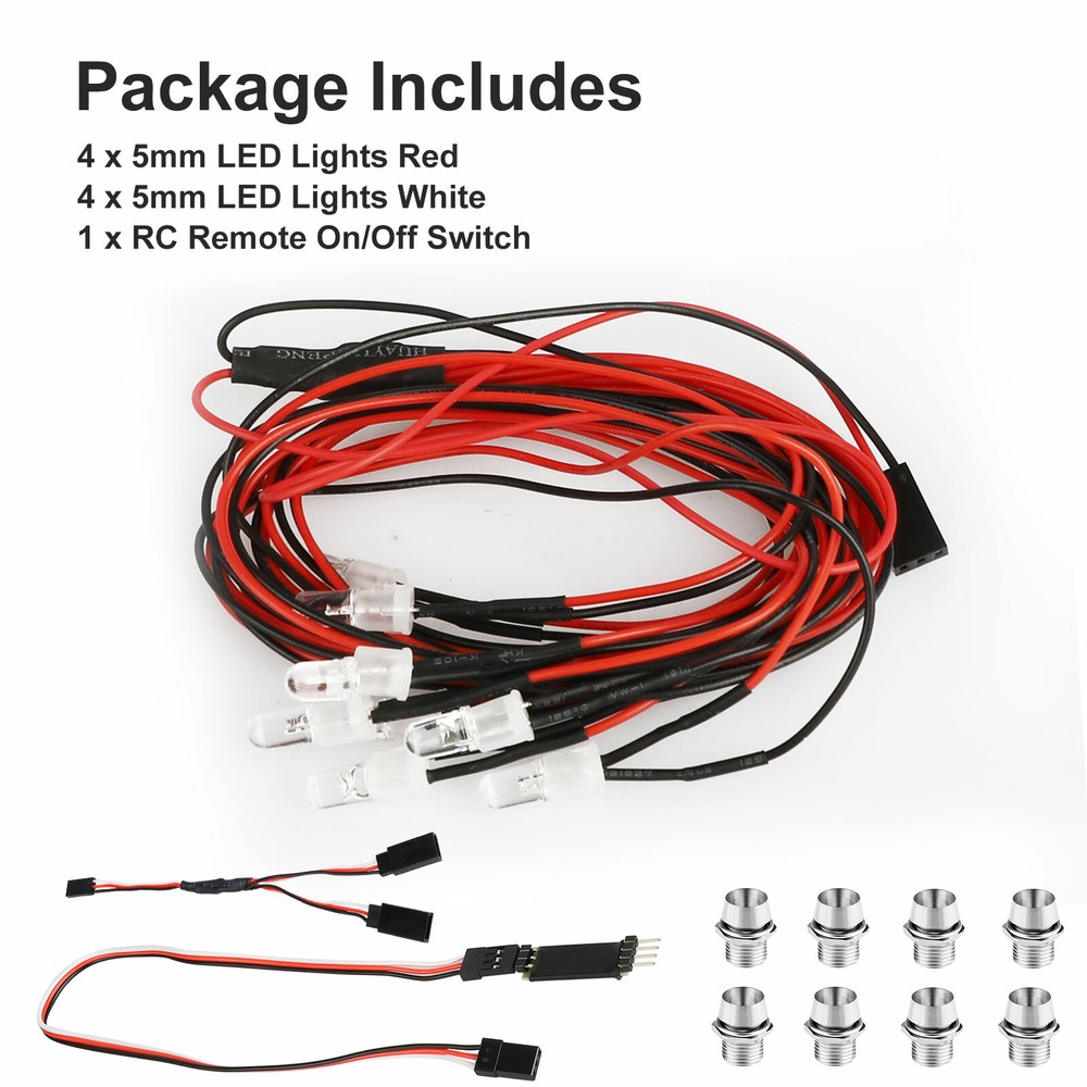 8 LED Light Kit for 1/10 RC Trucks – 4 White & 4 Red Lights – Traxxas HSP RC4WD Axial SCX10