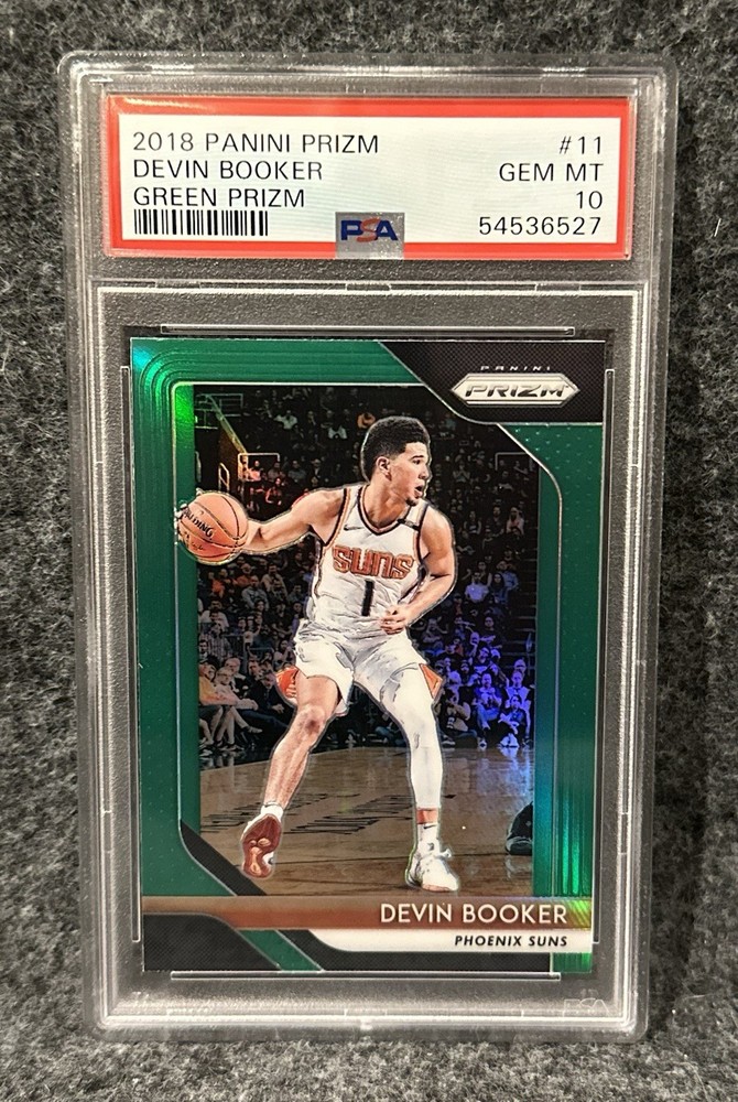 2018-19 Panini Prizm Devin Booker GREEN Prizm Refractor #11 SP Suns PSA 10