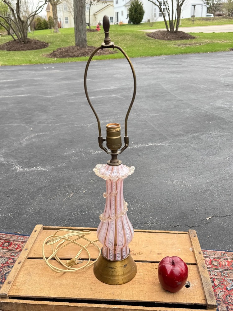 Mid Century Murano Ventian Art Glass Lamp Pink Swirl Light Italy MCM Damaged 24
