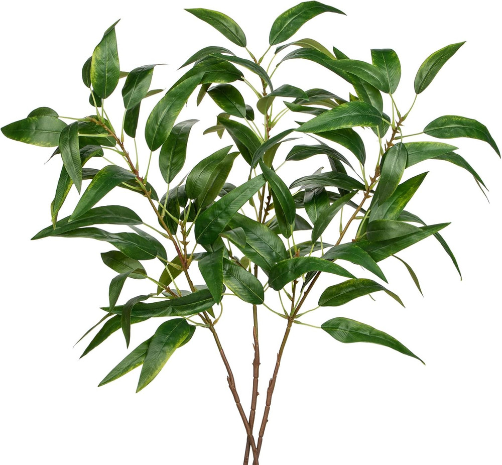 Faux Eucalyptus Stems Willow Eucalyptus Leaves 34” Long Fake Salix Leaves 3 Pcs