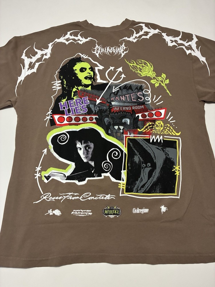 Civil Regime X Beetle Juice “It’s Showtime” Oversized T Shirt Brown Size XL