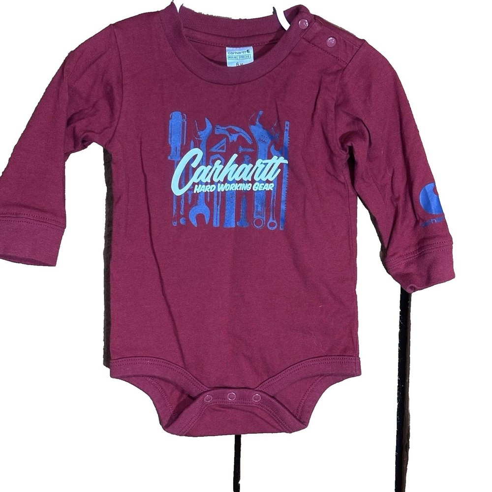 Carhartt Burgundy Baby Boy Bodysuit One Piece Long Sleeve Size 6  Months
