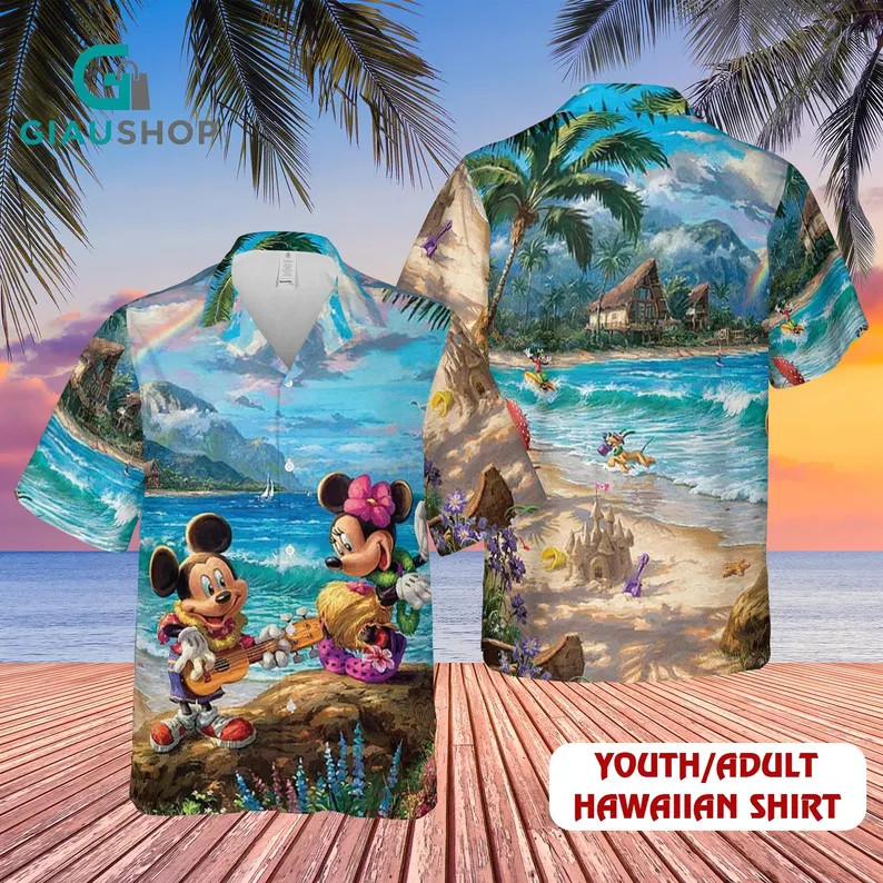 Tropical Cartoon Couple Hawaii Shirt Mens Womens Aloha Beach Vacation Gift