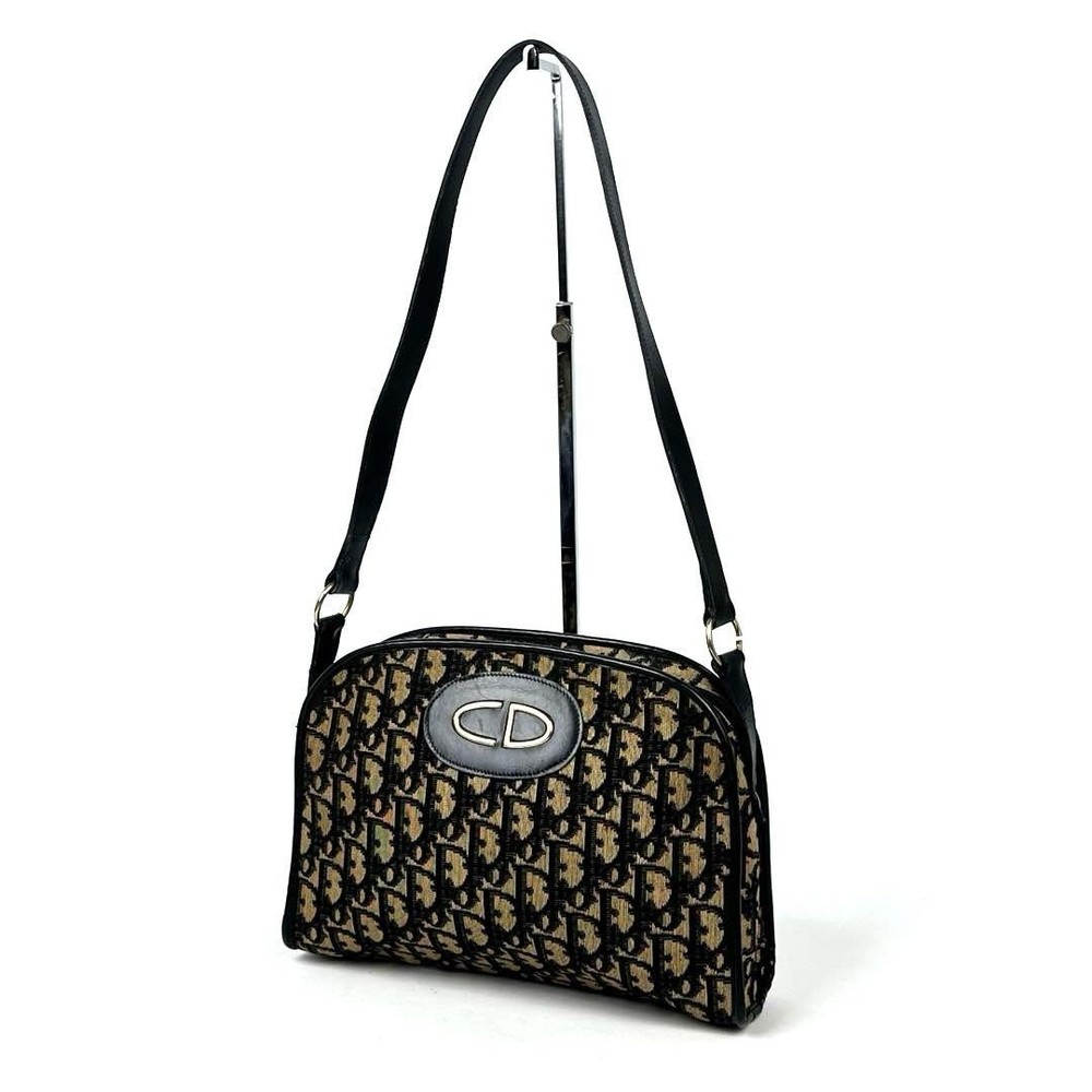 Dior Trotter Navy Canvas Leather Shoulder Bag Stylish Designer From Japan RIN