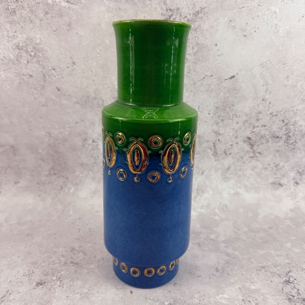1960s Bitossi Thai Silk Soraya Blue Vase Aldo Londi Rosenthal Netter Italy 990