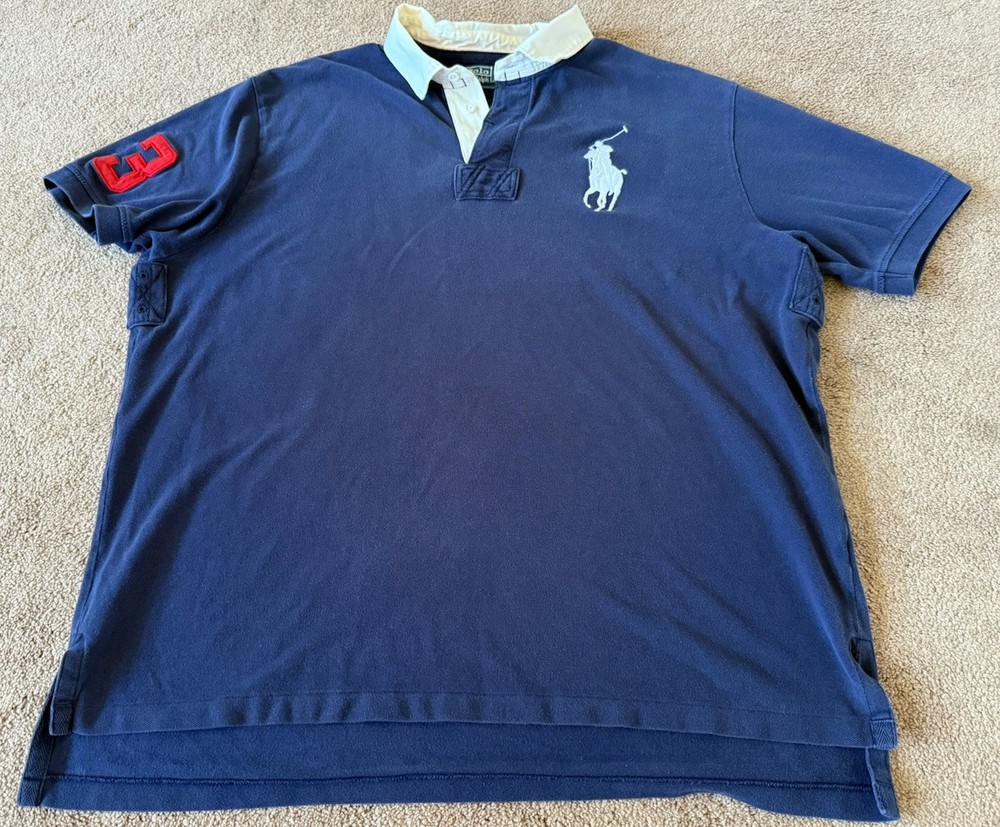 Vintage Polo By Ralph Lauren Big Pony # 3 Men’s XXL Shirt Blue - White Collar