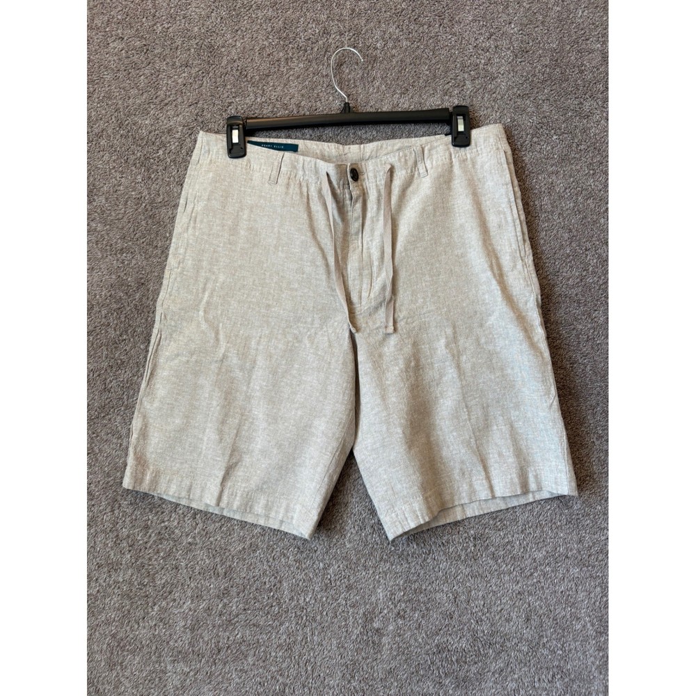 Perry Ellis Mens Linen Blend Drawstring Shorts Chinchilla Beige Size 33 NWT