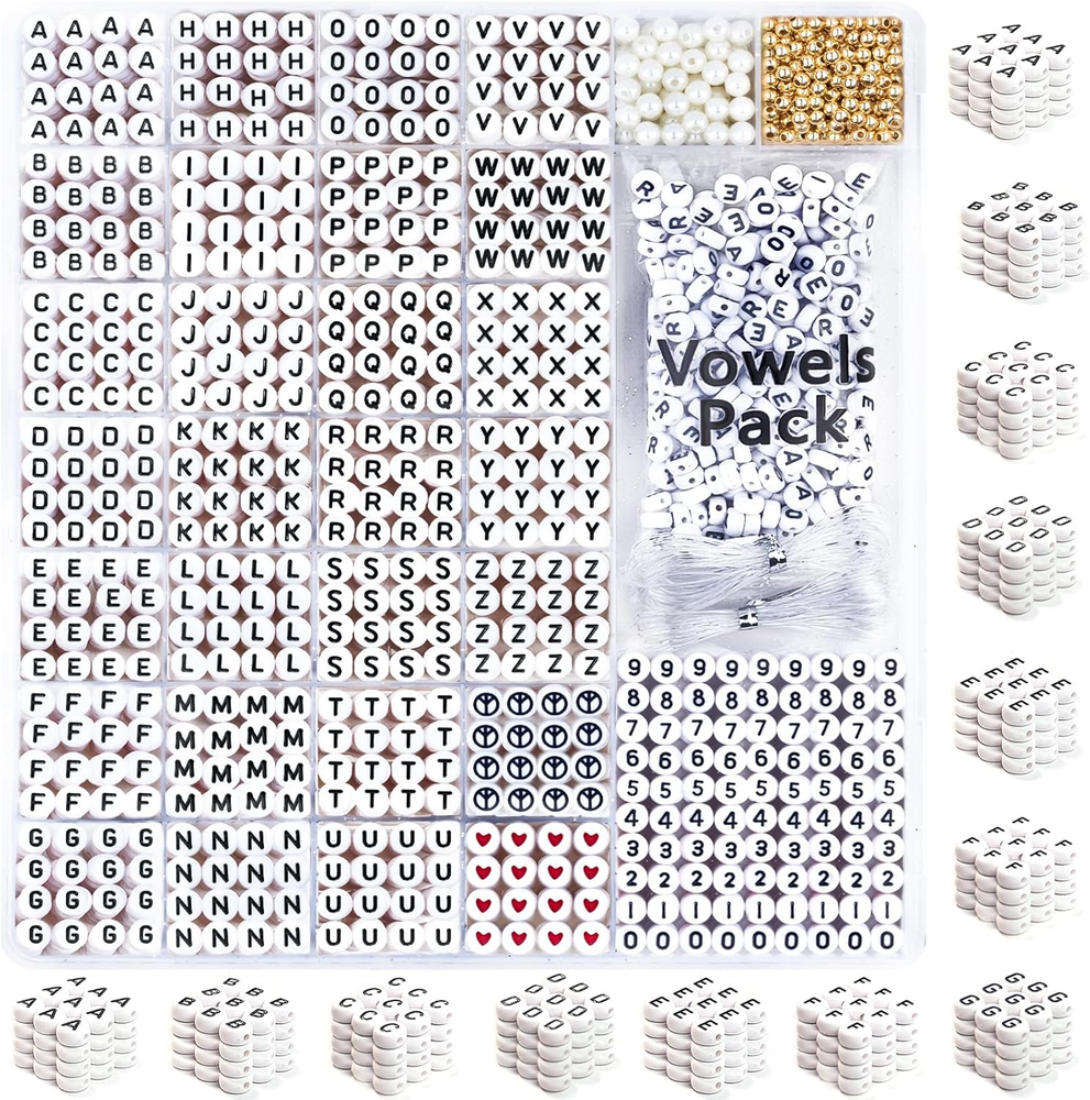 1650-Piece Alphabet Bead Kit with Bonus Vowels & Numbers for DIY Bracelets & Jewelry Making