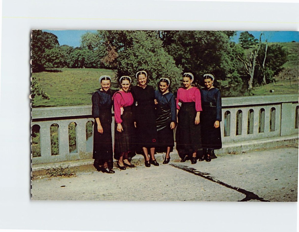 Postcard Group of Amish Girls in their Sunday Dress Pennsylvania USA